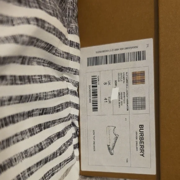 Burberry Striped Low-Top Sneakers in Black and White - Picture 2 of 4